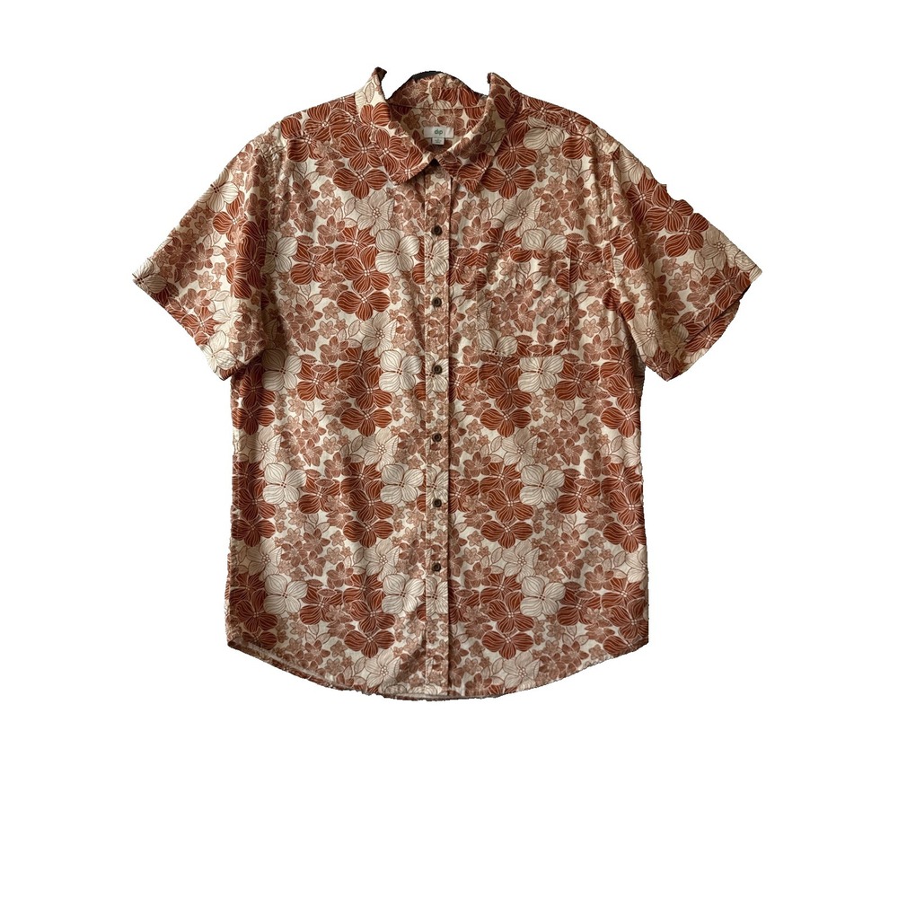 Hawaiian Floral Short Sleeve Button Up Shirt M Rust Orange Boho Resortwear Beach